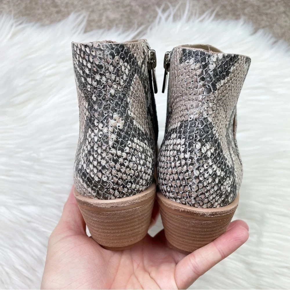 New Vince Camuto Arendara Snake Print Leather Booties in Warm Roccia